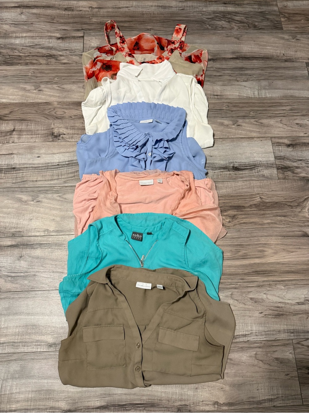 6 New York and CompanyBlouses— Taupe, Teal, Coral, Blue, White, Floral